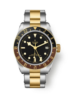 Tudor Black Bay GMT S&G M79833MN-0001 men's GMT watch, 41mm steel and yellow gold case, black dial, brown and black bezel, two-tone bracelet – front view