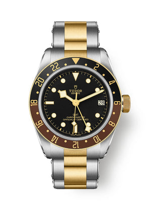 Tudor Black Bay GMT S&G M79833MN-0001 men's GMT watch, 41mm steel and yellow gold case, black dial, brown and black bezel, two-tone bracelet – front view