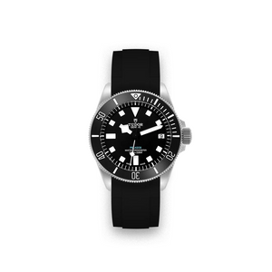 Tudor Pelagos men's automatic dive watch, 42mm titanium case, black dial, black ceramic bezel, black rubber strap – front view