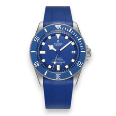 Tudor Pelagos men's automatic dive watch, 42mm titanium case, blue dial, blue ceramic bezel, blue rubber strap – front view