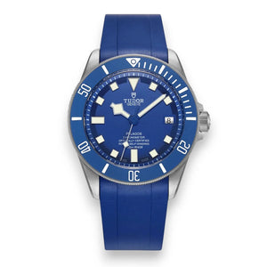 Tudor Pelagos men's automatic dive watch, 42mm titanium case, blue dial, blue ceramic bezel, blue rubber strap – front view