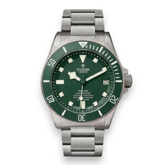 Tudor Pelagos men's automatic dive watch, 42mm titanium case, green dial, titanium bracelet – front view