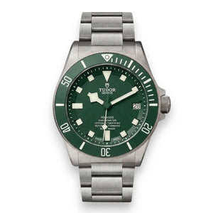 Tudor Pelagos men's automatic dive watch, 42mm titanium case, green dial, titanium bracelet – front view