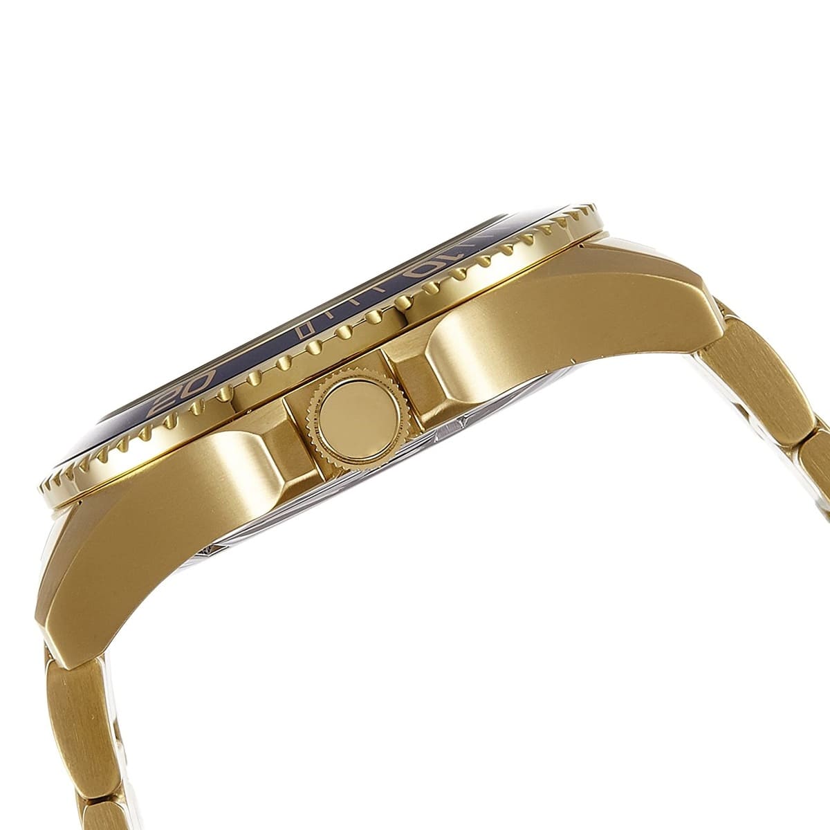 Side profile of Guess Chaser W0172G5 men's quartz battery watch showing 12mm thickness and polished gold finish