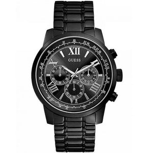 Guess Horizon W0379G2 men's watch with full black ion-plated case, dial, and bracelet