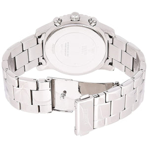 Silver stainless steel deployment buckle clasp with Guess logo on the bracelet of the W0774L7