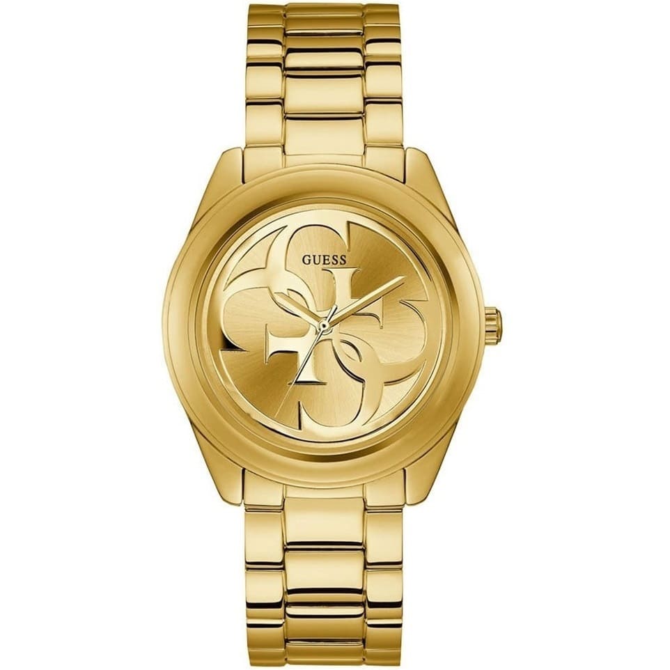 Guess G-Twist W1082L2 ladies watch with gold tone case and large interlocking 4G logo dial