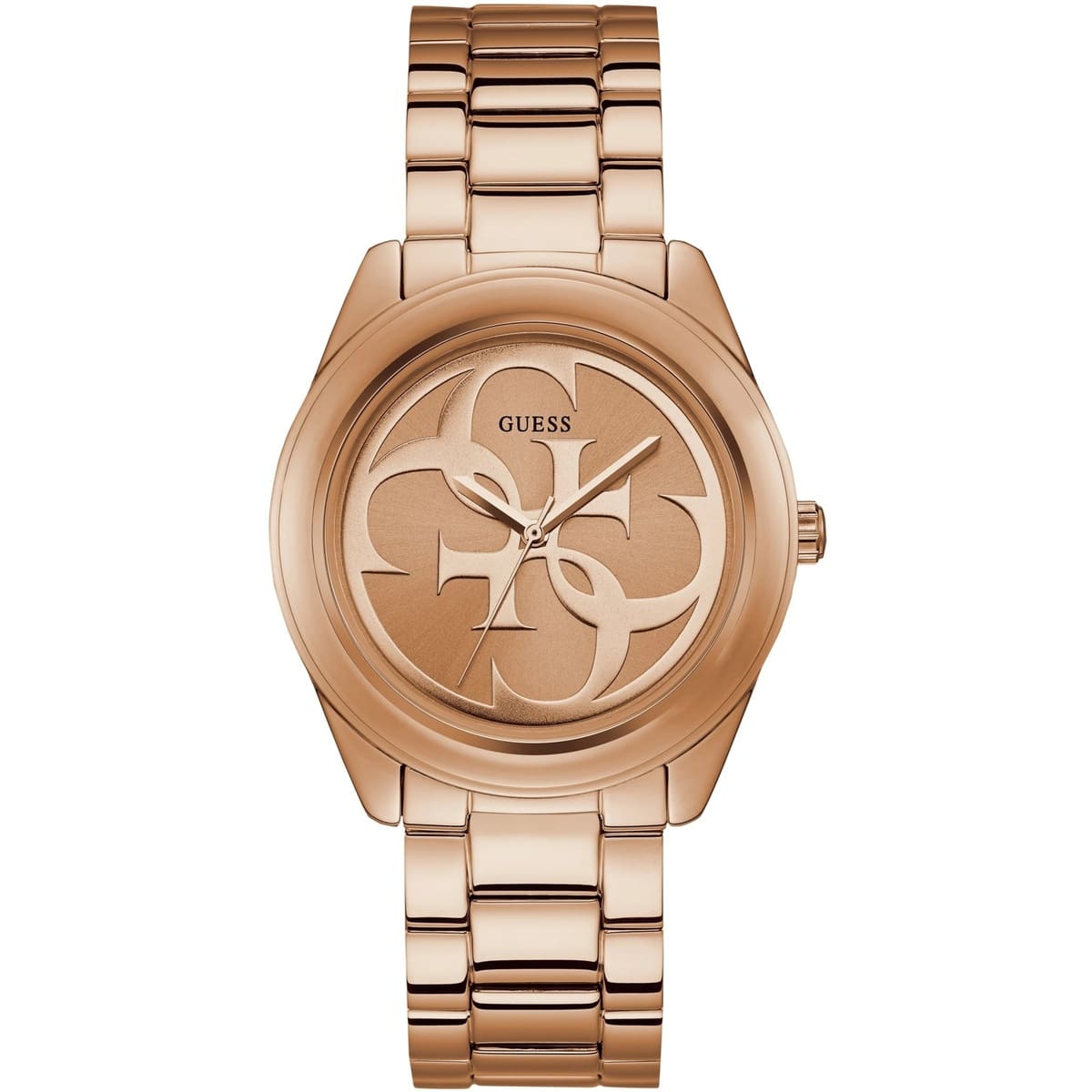 Guess G-Twist W1082L3 ladies watch with rose gold tone case and large interlocking 4G logo dial