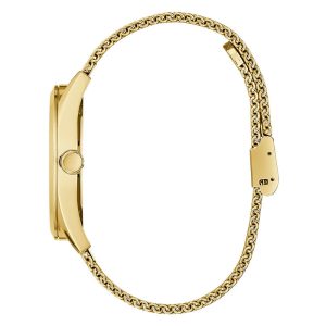 Side profile of Guess Richmond W1263G2 men's quartz battery watch showing 10mm thickness and polished gold PVD finish