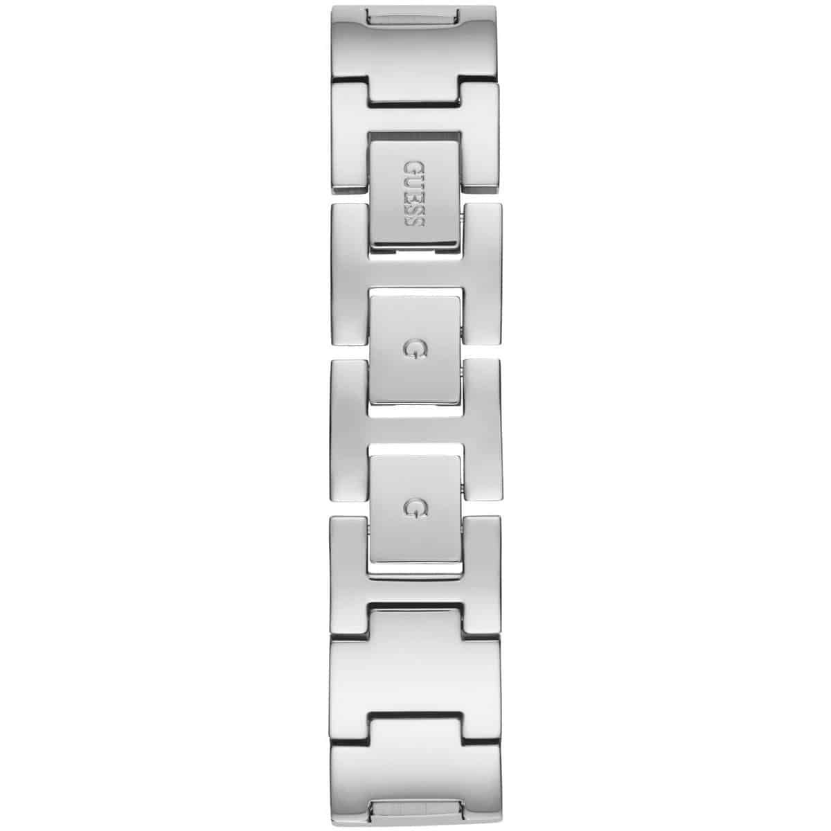 Silver-tone adjustable sliding clasp on Guess Claudia W1279L1 women's quartz battery silver mesh bracelet watch