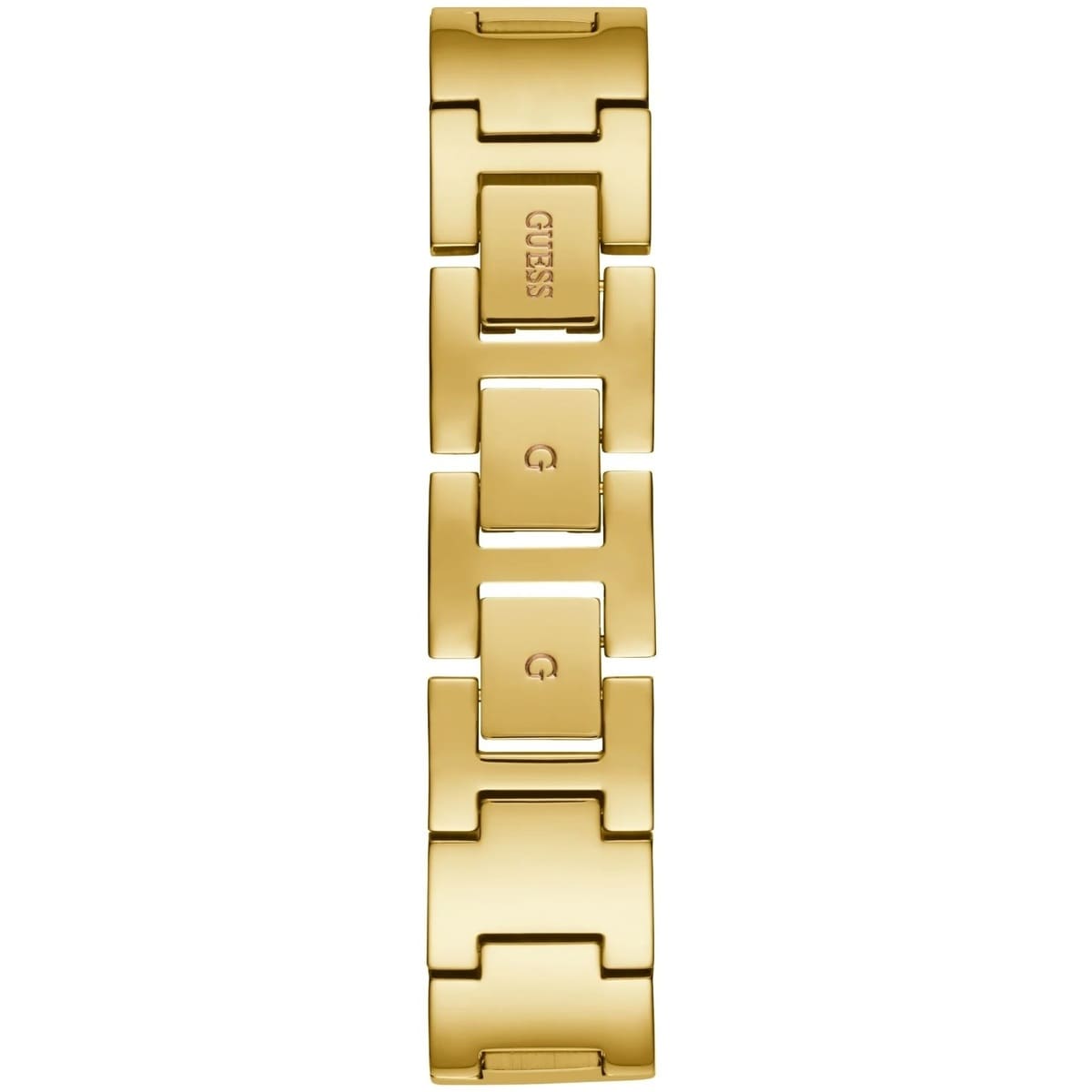 Gold-tone adjustable sliding clasp on Guess Claudia W1279L2 women's quartz battery gold mesh bracelet watch