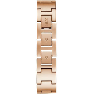 Rose gold-tone adjustable sliding clasp on Guess Claudia W1279L3 women's quartz battery rose gold mesh bracelet watch